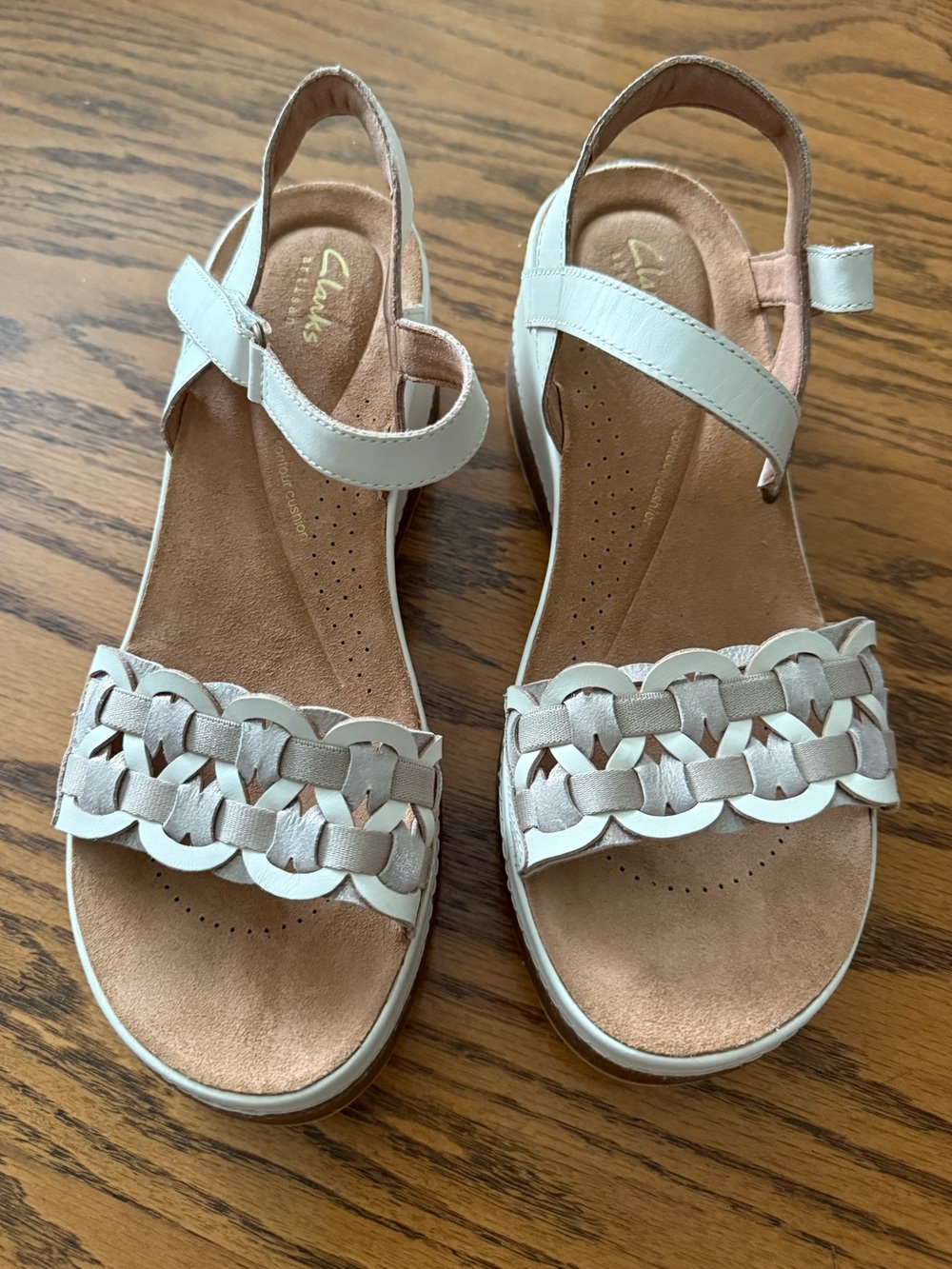 Clarks Women's White Braided Slingback Sandals